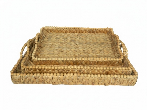 Wooden Bead water hyacinth tray